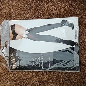 Spirit opaque thigh hi with ruffle and satin bow, new